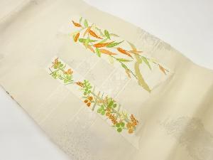 短冊に笹の葉・草花模様織出し名古屋帯